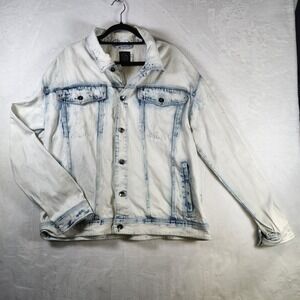 Original Use XL Mens Denim Jacket Acid‎ Wash Button Front Light Wash Oversized
